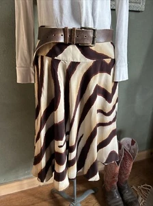 lauren ralph lauren Brown Tan Zebra Silk Skirt Pockets A Line Safari Western 10 - Picture 1 of 7