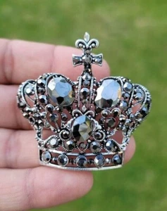 Crown brooch stunning vintage look silver plated stones royal design broach k12 - Picture 1 of 10