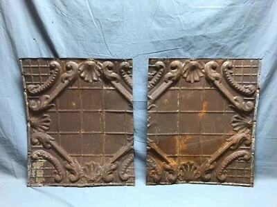 Antique Pair Tin Ceiling 20" x 24" Panels Shabby Shell Rust VTG Crafts 1767-23B - Image 1 of 4