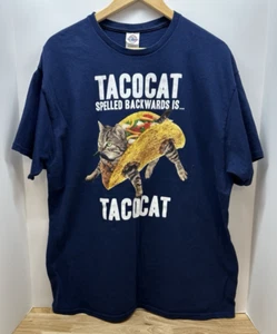 Taco Cat T-Shirt Erwachsene XL blau TACOCAT Logo Crew Tee Grafik Baumwolle Unisex - Bild 1 von 5