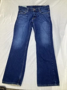 HOLLISTER Boot Cut Denim Jeans Blue Mens 34 X 32 Button Fly Biker Motorcycle - Picture 1 of 9