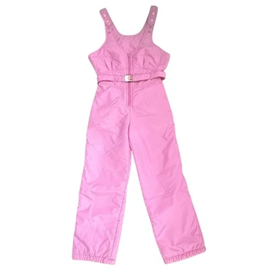 Vtg Hermans World Women M Pink Ski Bib Overalls Belted 80s Snow Pants Hong Kong - Image 1 of 4