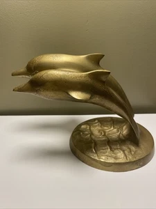 De Colección Par Saltando Delfines Latón Nadando Estatua Estatuilla Playa Olas Océano MCM - Imagen 1 de 17