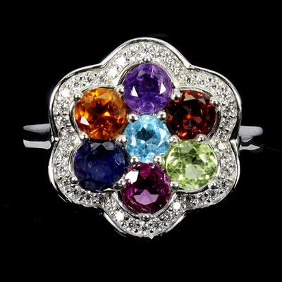 925 Sterlingsilberring Runde Amethyst Citrin Iolith Peridot Granat Edelstein 8 - Bild 1 von 4