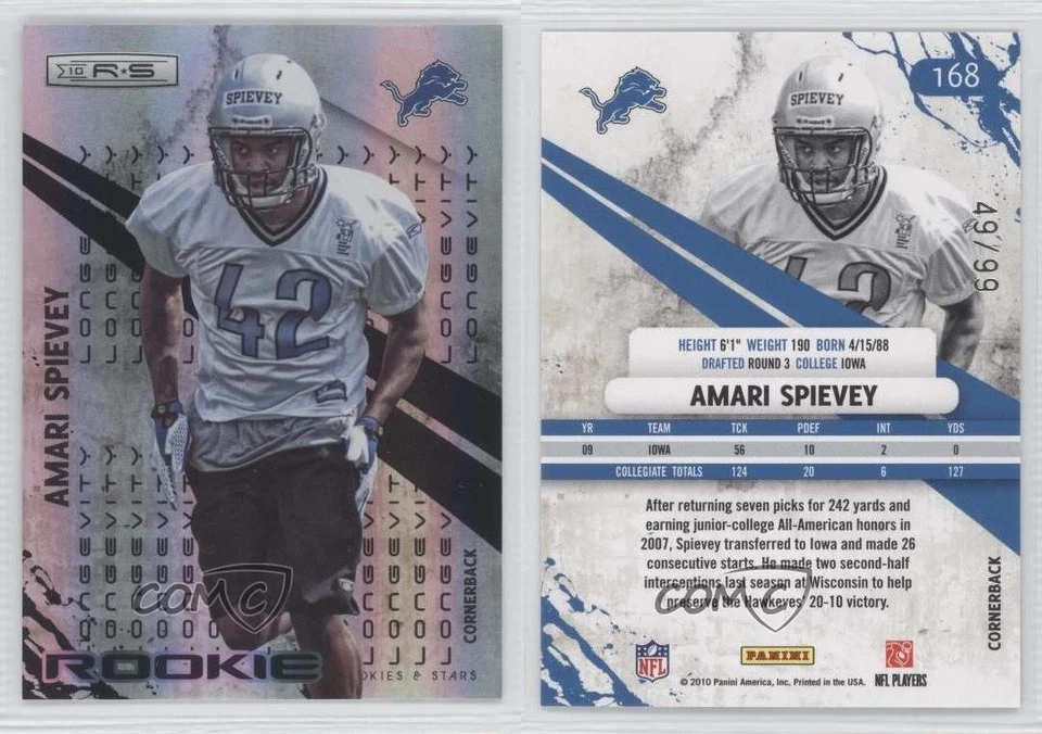 2010 Panini Rookies & Stars Rookie Longevity Holofoil /99 Amari Spievey #168 RC - Image 1 of 2