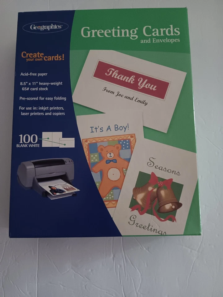 Tarjetas de felicitación y sobres blancos Geographics 100 juegos en blanco 8,5 x 11 pre puntuados Foto 1 de 4