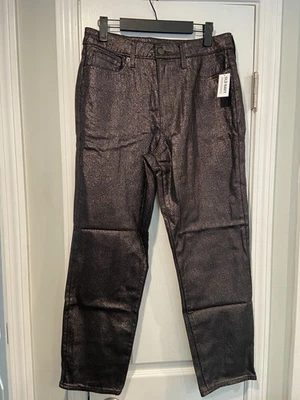 Nuevo con etiquetas Pantalones elásticos Old Navy talla 8 negros metálicos brillantes OG tiro alto recto Foto 1 de 4