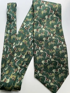 Silk Tie, Men’s Calabrese, Multicoloured Horse Geometric Pattern Made Italy Long - Picture 1 of 5