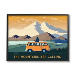 Stupell Mountains Are Calling Bold Orange Van Travel Explore Quote Framed Wall - Picture 1 of 5