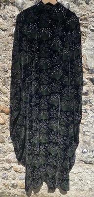Incredible 70s Vintage Tailored Black Velvet Floral Sparkle Dress Bell Sleeve 8 - Image 1 of 4