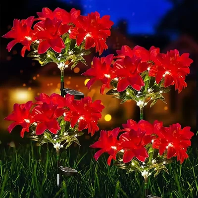 LED solar Christmas poinsettia artificial flower lights For Gardens,Lawns,Court - Image 1 of 4