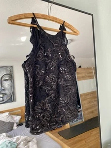 H&M Top Glitzer Pailletten schwarz Rückenfrei XS 34 elegant Party - Bild 1 von 5
