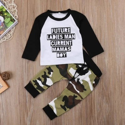 Recién Nacido Infante Niños Manga Larga Camiseta Top + Pantalones Camuflados Primavera Otoño Conjunto de Trajes Foto 1 de 4