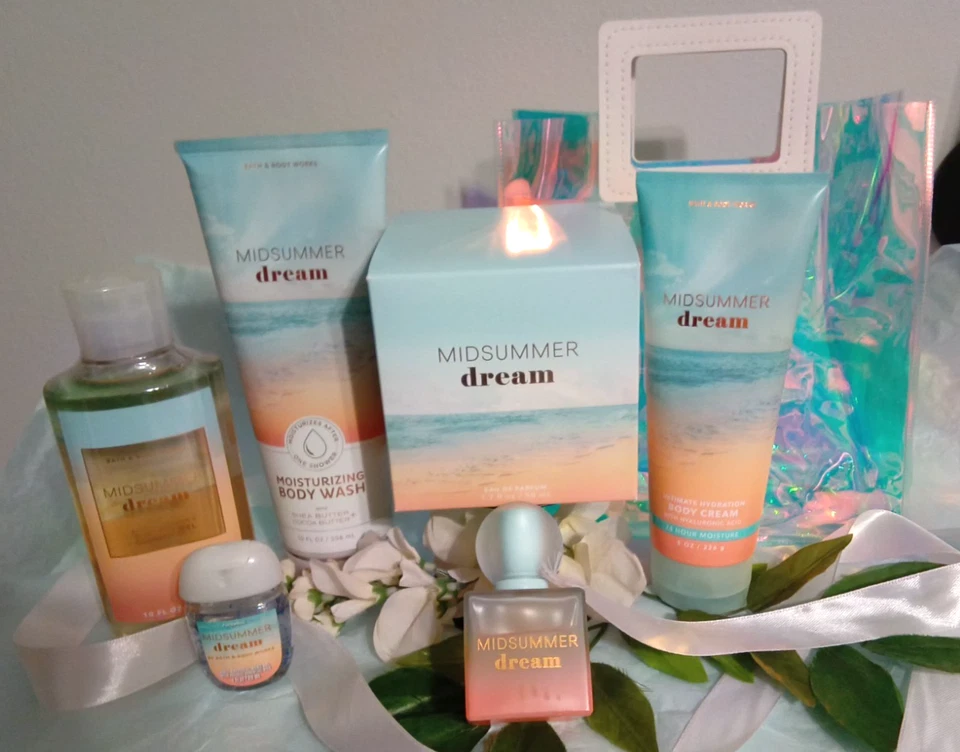 Raro Bath & Body Works Midsummer Dream eau de parfum y 4 piezas ¡bolsa de regalo para el cuidado corporal!! Foto 1 de 4