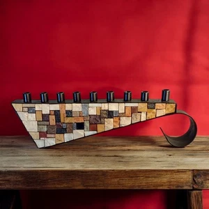 Eilon Mosaics Menorah with Multistone Inlay 9 Candle Judaica Made in Israel - Picture 1 of 13