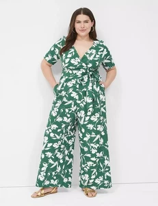 ๐ฟ Lane Bryant โ Lena Short-Sleeve Surplice Jumpsuit โ Green Floral โ 18 โ NWT๐ฟ - Picture 1 of 10