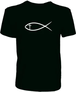 Religious Christian Fish With Crucifix Jesus Christ Church Bible Black T-Shirts - Imagen 1 de 1