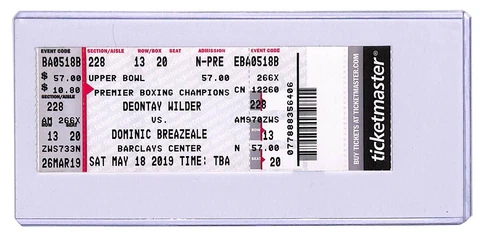 Deontay Wilder vs Dominic Breazeale Ticket stub w/ Hard Plastic Holder BOXING Cover