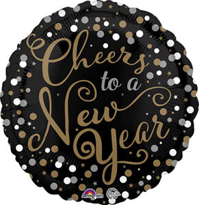 10 Anagram Confetti Celebration Happy New Year 18" Foil Balloons Black Gold