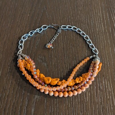 Ожерелье из четырех нитей нагрудник заявление камень искусственный кристалл и цепочка регулируемый - Изображение 1 из 4