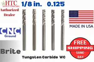 (5) NEW 1/8" HTC CARBIDE END MILL 4 flute brite LOC 1/2 single .125 USA lot - Picture 1 of 9