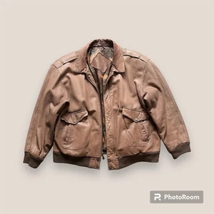 💀🥀 Vintage Bomberjacke 90er braun Leder Reißverschluss Größe L - Bild 1 von 14