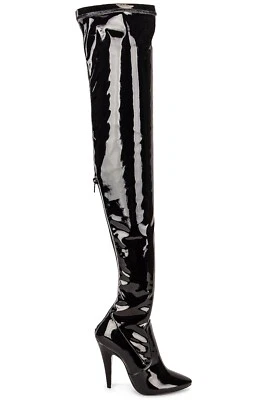 Botas de aguja SAINT LAURENT Aylah negras charol sintético hasta el muslo 110 mm 36 Foto 1 de 4