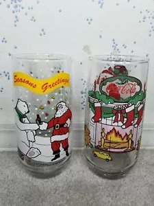 Coca Cola Vintage Polar Bear Santa Christmas Drinking Glasses McCrory Stores 90s - Picture 1 of 7