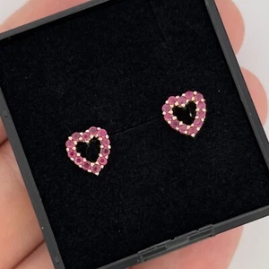 9ct Yellow Gold Ruby Cluster Heart Stud Earrings - Picture 1 of 3