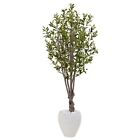 Nearly Natural 5860 5 ft. Olive Tree in White Oval Planter
