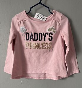 TCP Toddler Girls Sequin Star Daddy's Princess Pleated Long Sleeve Shirt Pink 2T