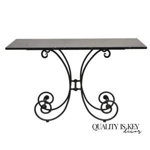 Vtg French Country Pastry Style Wrought Iron Marble Top Baker's Console Table - Picture 1 of 12