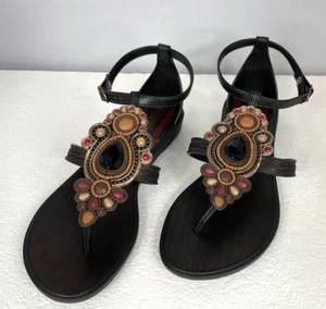 Damen Sandalen Montego Bay Club braun Bohemian mit Edelstein- und Perlenmuster 11 - Bild 1 von 15