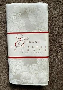 Vintage Cloth Dinner Square Napkins Damask Ivory Poinsettia Set of 4 (16.5") - Picture 1 of 7