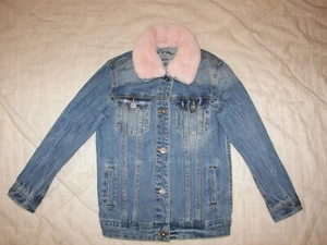 Girls Art Class Graphic Denim Jacket with Removable Pink Fur Collar - S (6-6X) - Picture 1 of 10
