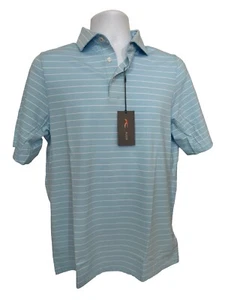 $99 Kjus Men’s Soren Golf Polo Striped Performance Shirt-Blue-Size: 50/Medium - Picture 1 of 7