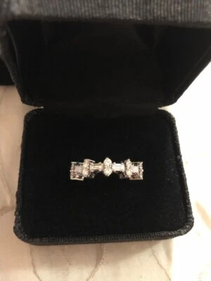 Vintage Solid 18K White Gold Women's Round & Baguette Diamond Band Ring .58 cts - Image 1 of 4