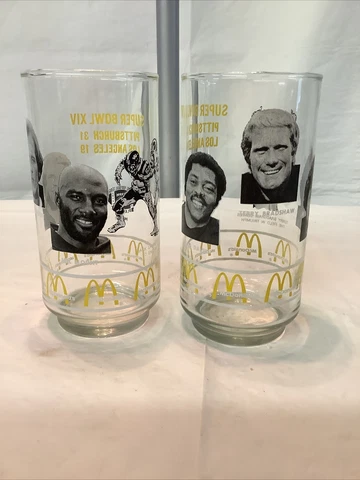 2 Pittsburgh Steelers McDonalds Super Bowl XIV Glasses Tumblers Blount Bradshaw Cover