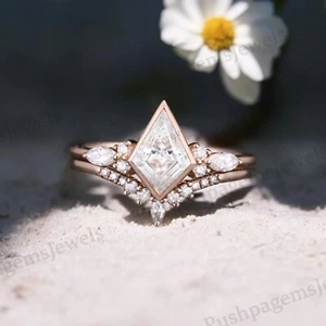 925 Sterling Silver 9x7mm Kite Shape Moissanite Ring set Cz Diamond Wedding Ring - Picture 1 of 5