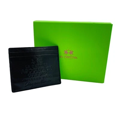 Cartera con tarjetero pequeño de cuero de vaca negro LA MARTINA para hombre Foto 1 de 4