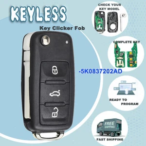3 Buttons Flip Folding Remote Key Fob 433MHz ID48 Chip For VW/ 5K0 837 202 AD - Picture 1 of 8