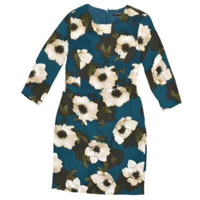 Vestido Vaina Banana Republic Petite 0P Poliéster Floral Cuello Redondo Manga 3/4 Foto 1 de 4