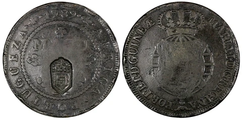 Angola Maria I Copper 1789 Macuta 44 mm Mintage-99,600 Countermarked KM# 31 (85) Cover