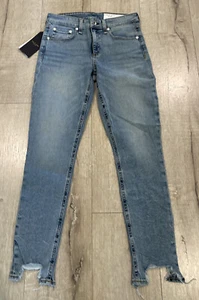 Rag & Bone JEAN Cate Mid-Rise Ankle Skinny Distressed Hem Medium Blue 26 NWT - Picture 1 of 13