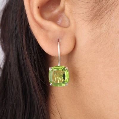 Peridot Gemstone 925 Sterling Silver Jewelry Handmade Drop/Dangle Earrings 1" - Image 1 of 4