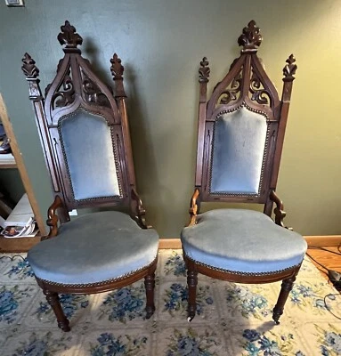 ¡Oferta!  Par Trono Gótico 1800’s Catedral Obispo Silla Iglesia Victoriana Altar Foto 1 de 4