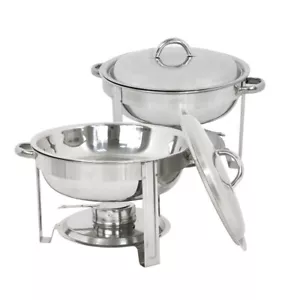 Round Chafing Dish Chafer Tray with Lid 5-QT 5 quart Stainless Steel Full Size - Picture 1 of 13