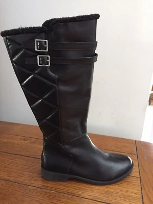 Taryn Rose Arnie Size 9 Black Leather Knee High Waterproof Rain Boots - Image 1 of 4