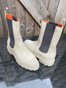 NUEVO BOTÍN CHELSEA GRUESO DE GAMUZA REAL SANTONI CRUDO/GRIS UK5.5/EU38.5 - Imagen 1 de 14