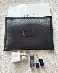 Dior Mesh Make Up Black Bag Pouch , Miss Dior 5ml,Rouge Dior Lipstick 777 Velvet - Picture 1 of 5